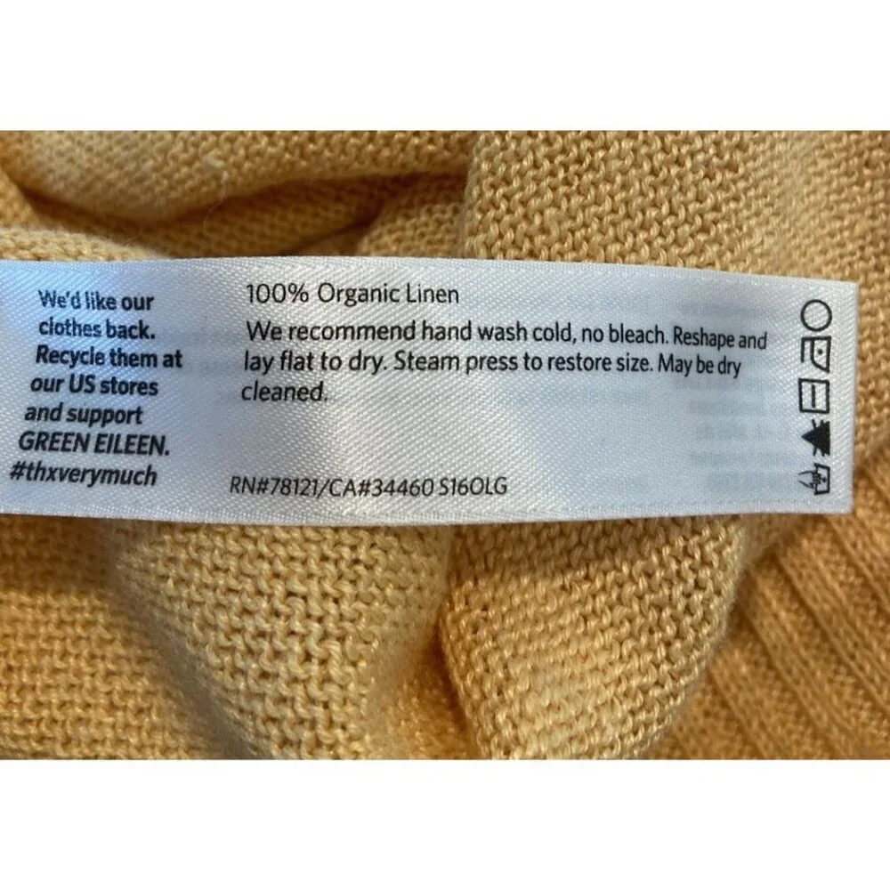 Eileen Fisher Pullover Sweater Organic Linen Side Button Yellow Medium M